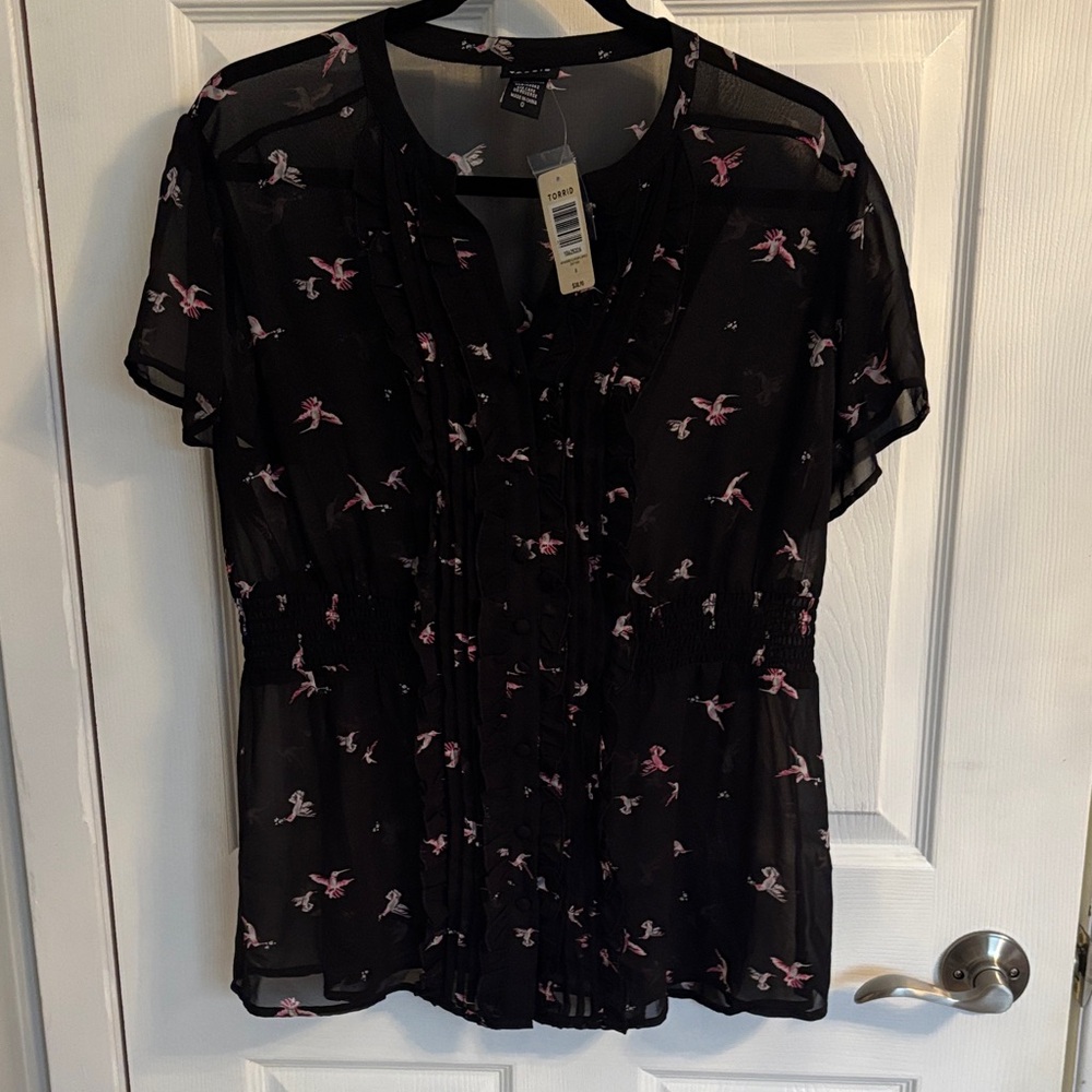 Torrid Women's Black and Pink Sheer Top
